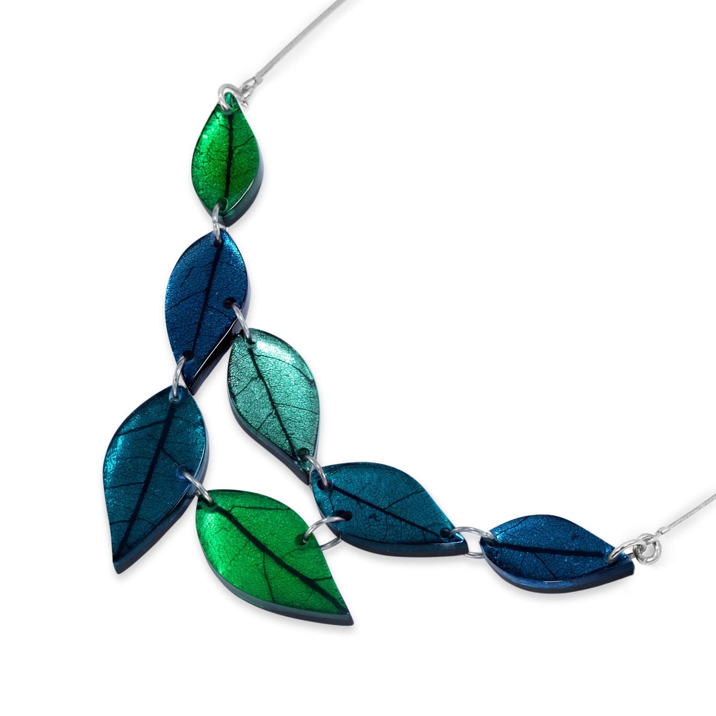 Verdigris Skeletal Leaf Shiny Necklace | The Jewellery Stop