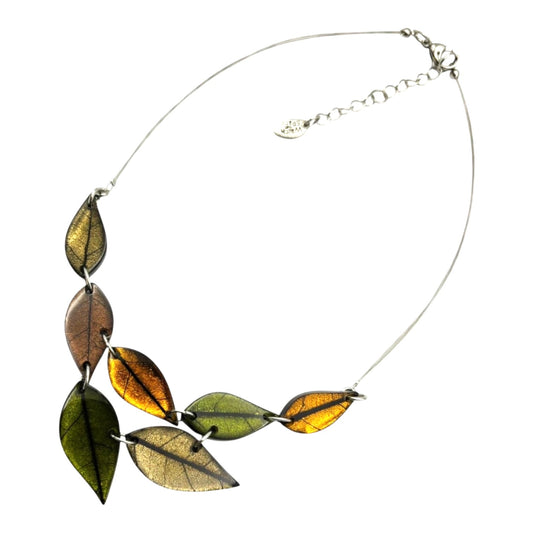 Pistachio Skeletal Leaf Shiny Necklace | The Jewellery Stop