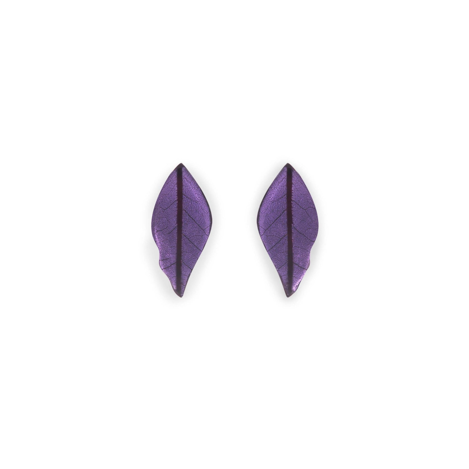 Lavender Skeletal Leaf Shiny Stud Earrings | The Jewellery Stop