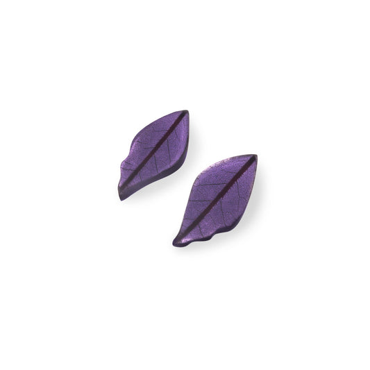 Lavender Skeletal Leaf Shiny Stud Earrings | The Jewellery Stop
