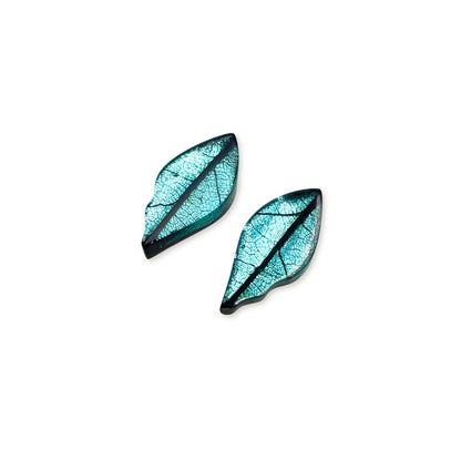 Aqua Skeletal Leaf Shiny Stud Earrings