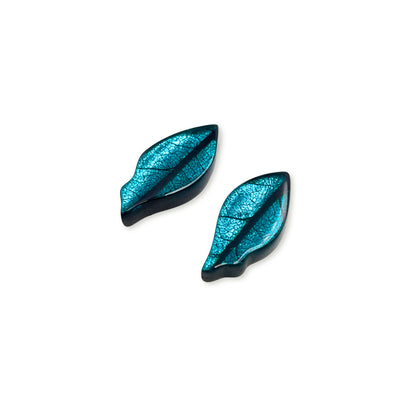 Verdigris Skeletal Leaf Shiny Stud Earrings