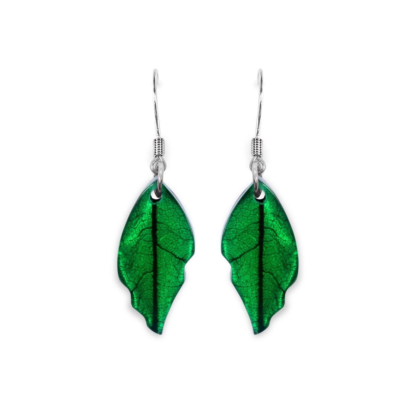 Aurora Skeletal Leaf Shiny Fish Hook Earrings | The Jewellery Stop