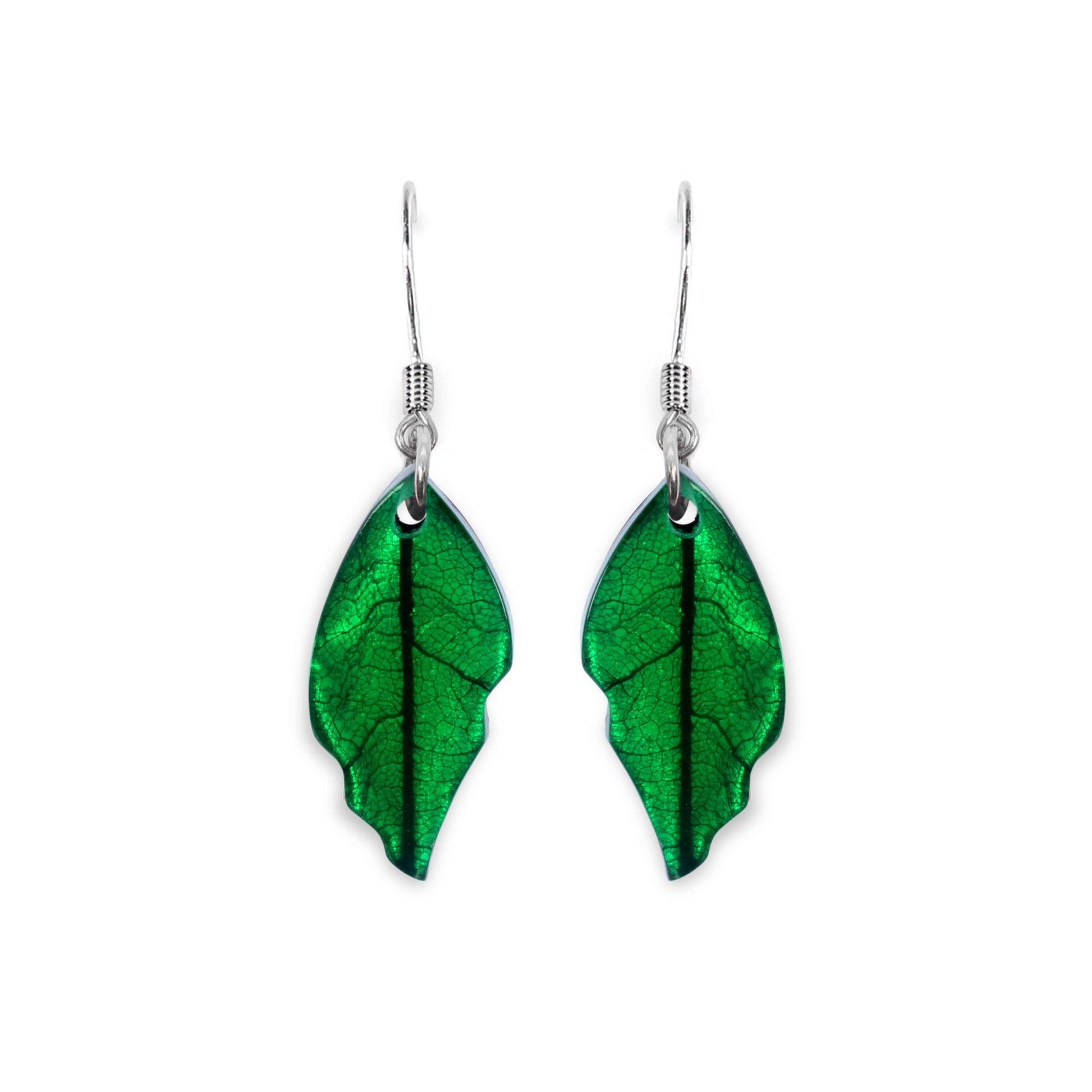 Aurora Skeletal Leaf Shiny Fish Hook Earrings | The Jewellery Stop