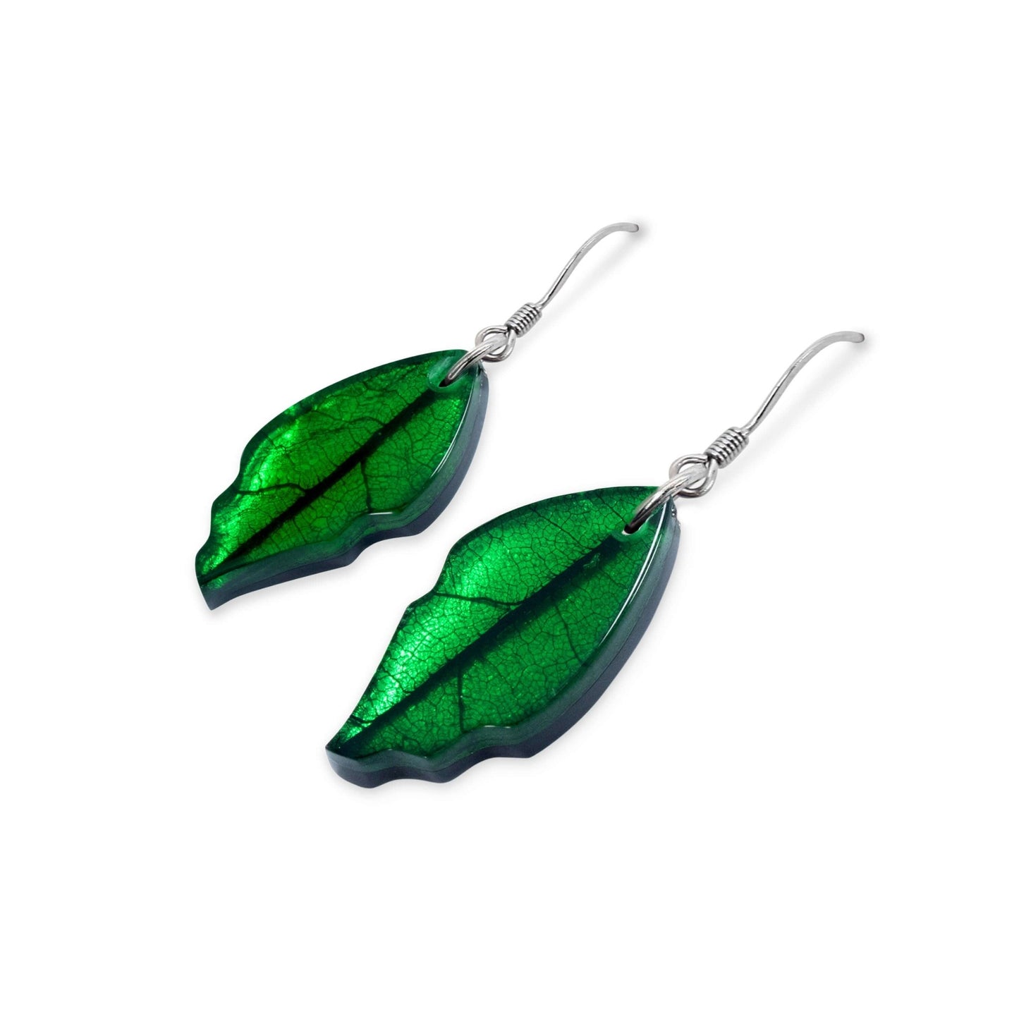 Aurora Skeletal Leaf Shiny Fish Hook Earrings | The Jewellery Stop