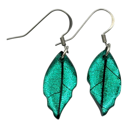 Crystal Skeletal Leaf Shiny Fish Hook Earrings | The Jewellery Stop