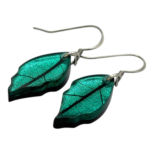 Crystal Skeletal Leaf Shiny Fish Hook Earrings | The Jewellery Stop