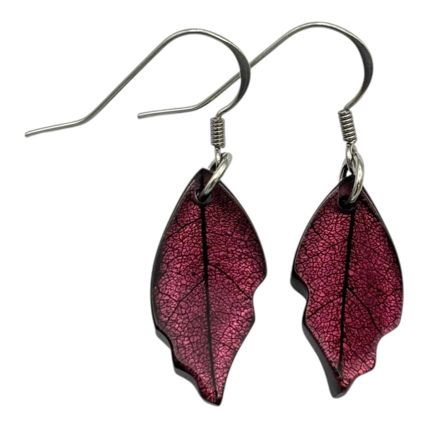 Peony Skeletal Leaf Shiny Fish Hook Earrings | The Jewellery Stop