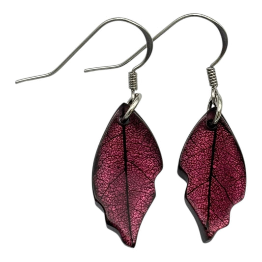 Peony Skeletal Leaf Shiny Fish Hook Earrings | The Jewellery Stop