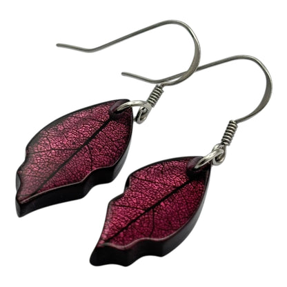 Peony Skeletal Leaf Shiny Fish Hook Earrings | The Jewellery Stop