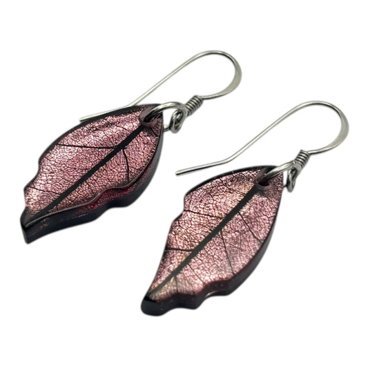 Rose Skeletal Leaf Shiny Fish Hook Earrings | The Jewellery Stop
