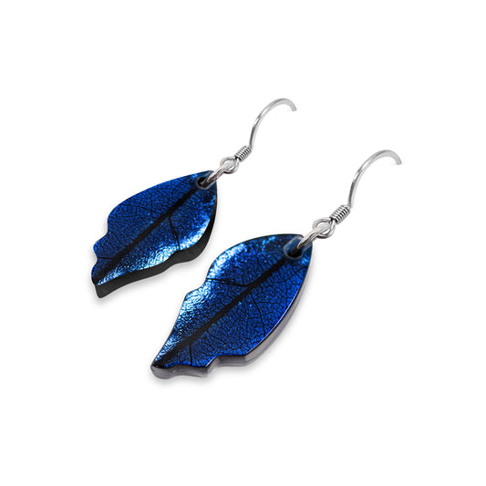 Atlantic Skeletal Leaf Shiny Fish Hook Earrings