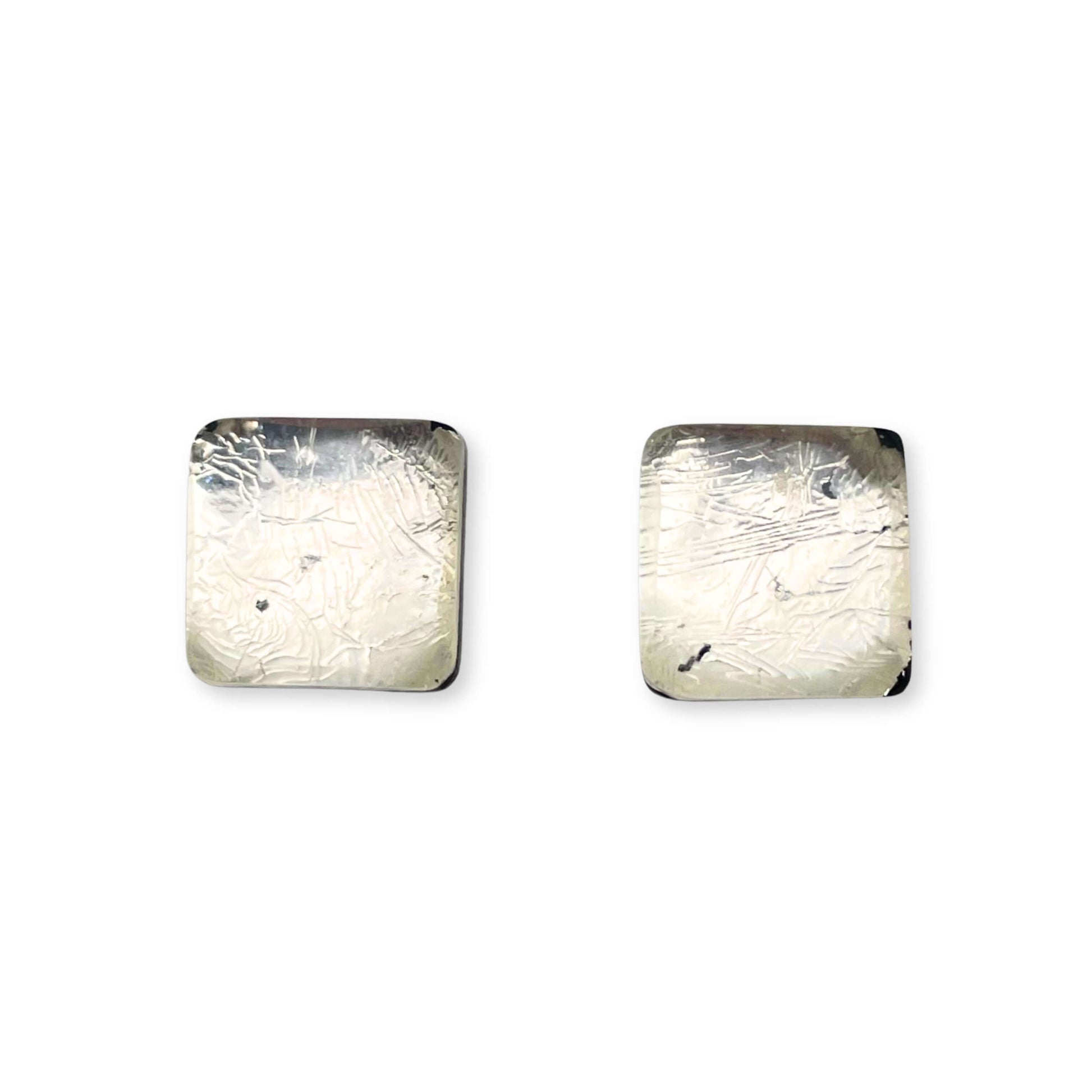 Silver Square Buttons Shiny Stud Earrings