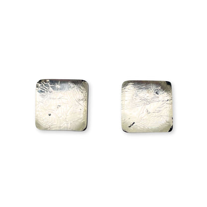 Silver Square Buttons Shiny Stud Earrings