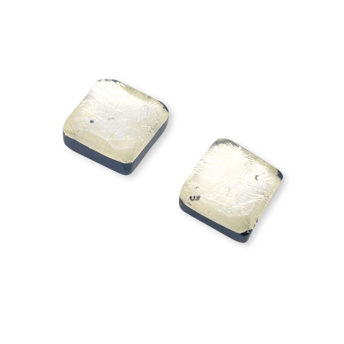 Silver Square Buttons Shiny Stud Earrings