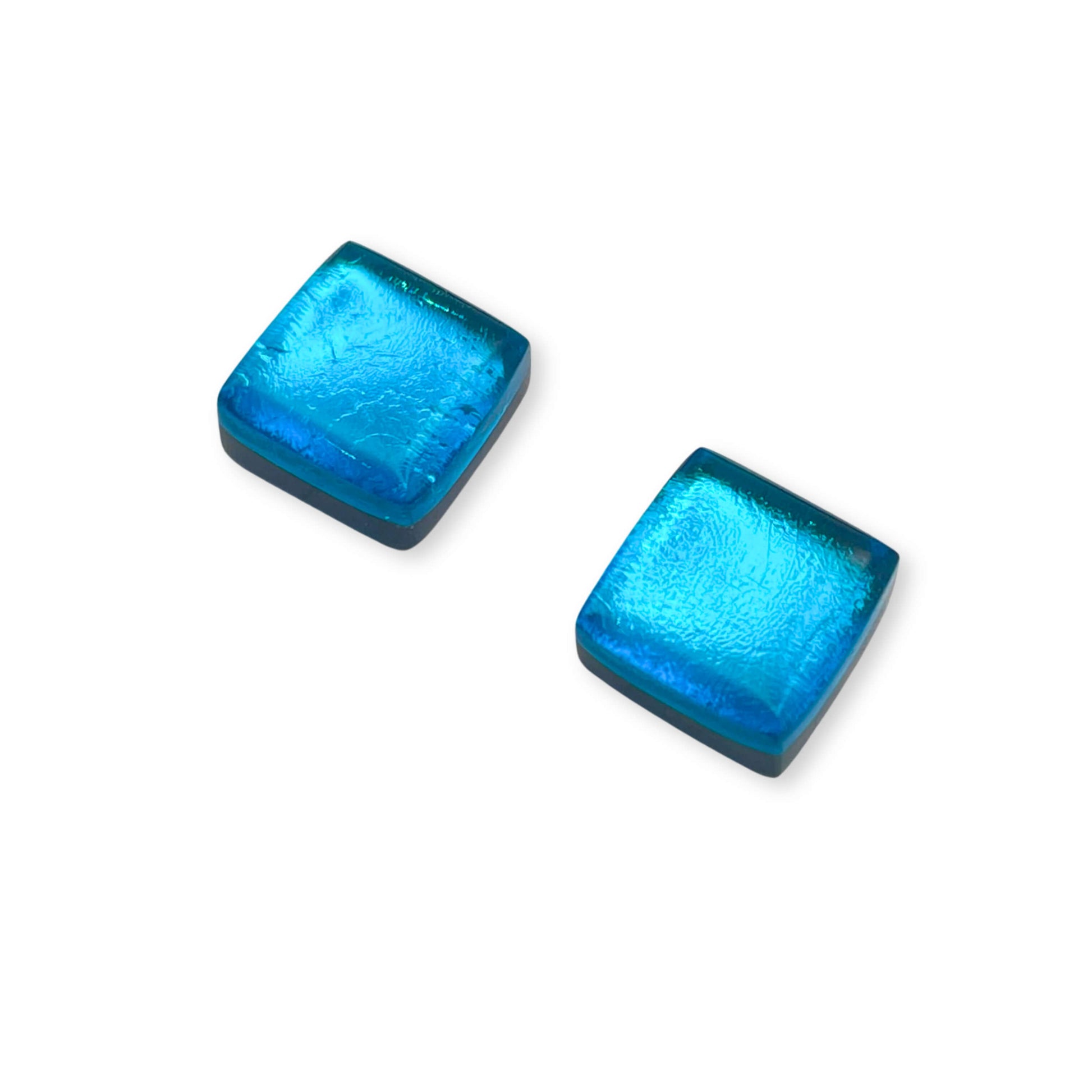 Turquoise Square Buttons Shiny Stud Earrings