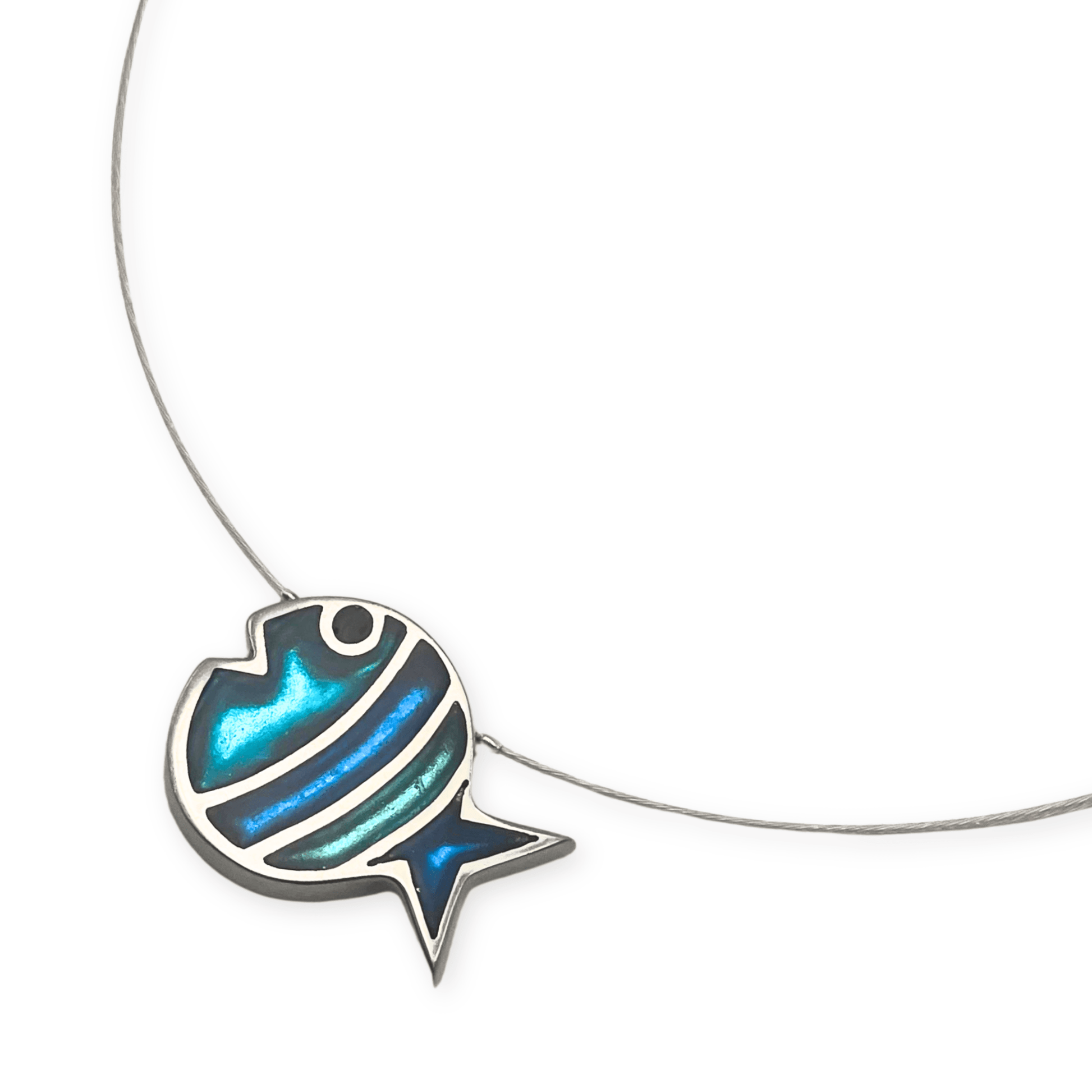 Turquoise Bubble Fish Stripe Shiny Pendant | The Jewellery Stop