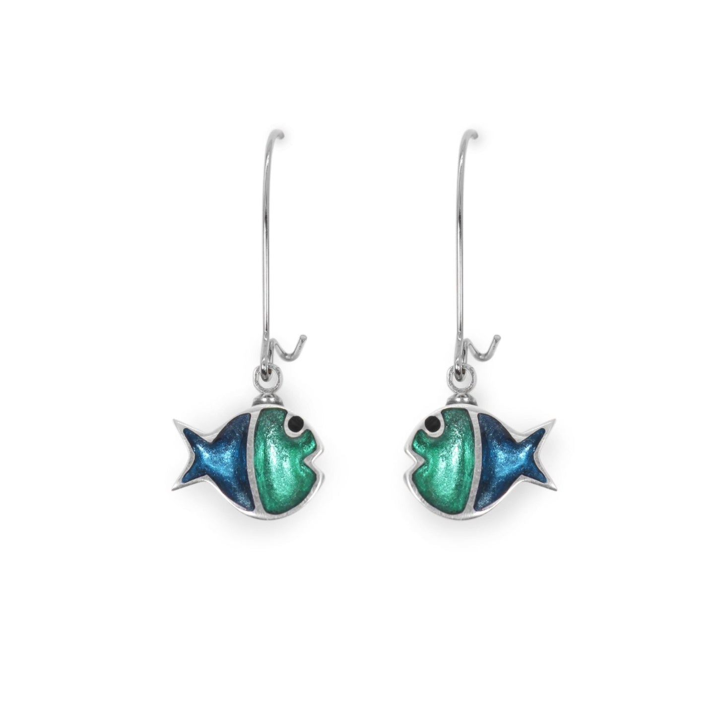 Verdigris Bubble Fish Stripe Shiny Long Hook Earrings | The Jewellery Stop