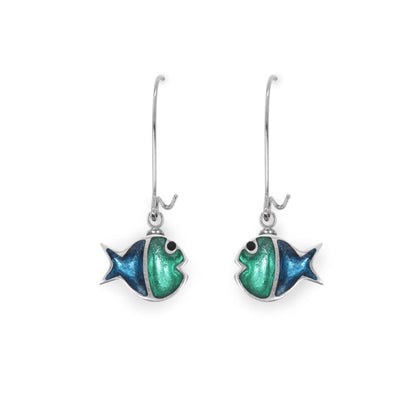 Verdigris Bubble Fish Stripe Shiny Long Hook Earrings | The Jewellery Stop