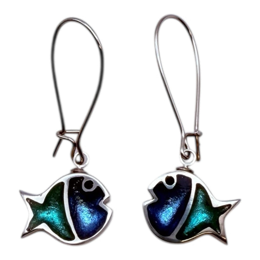 Crystal Bubble Fish Stripe Shiny Long Hook Earrings