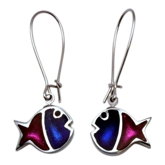 Paradise Bubble Fish Stripe Shiny Long Hook Earrings