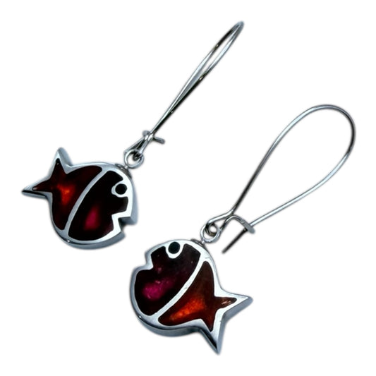 Tropical Bubble Fish Stripe Shiny Long Hook Earrings