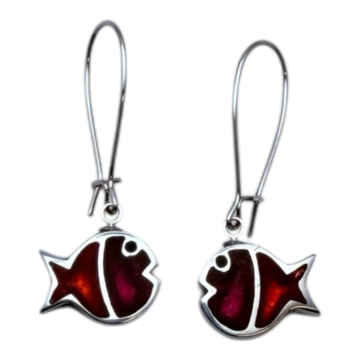 Tropical Bubble Fish Stripe Shiny Long Hook Earrings