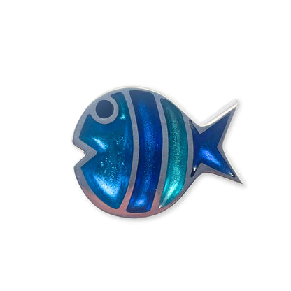 Turquoise Bubble Fish Stripe Shiny Brooch