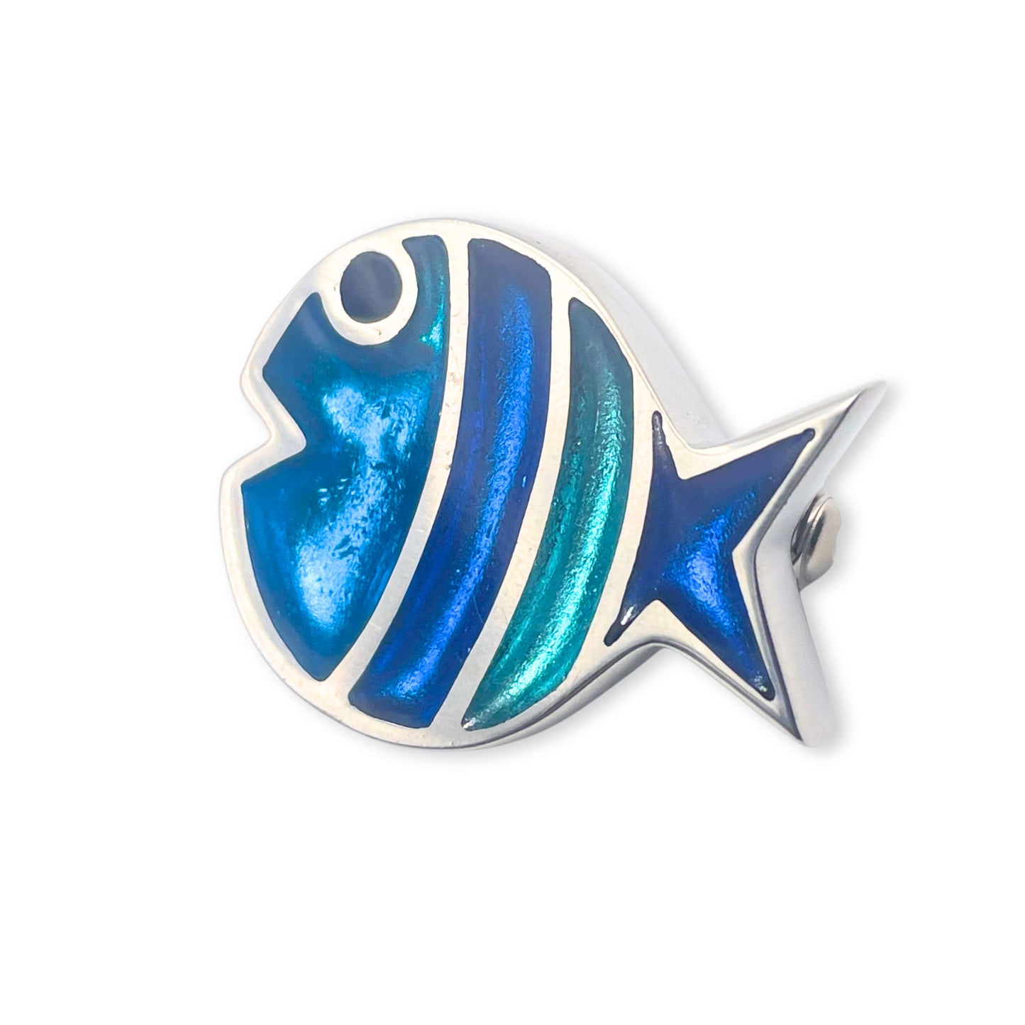 Turquoise Bubble Fish Stripe Shiny Brooch