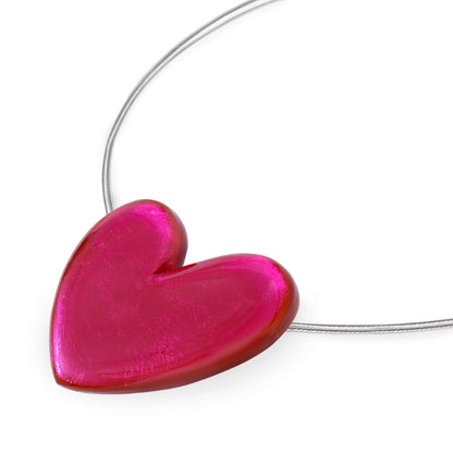 Fuchsia Love Heart Shiny Pendant on Wire | The Jewellery Stop