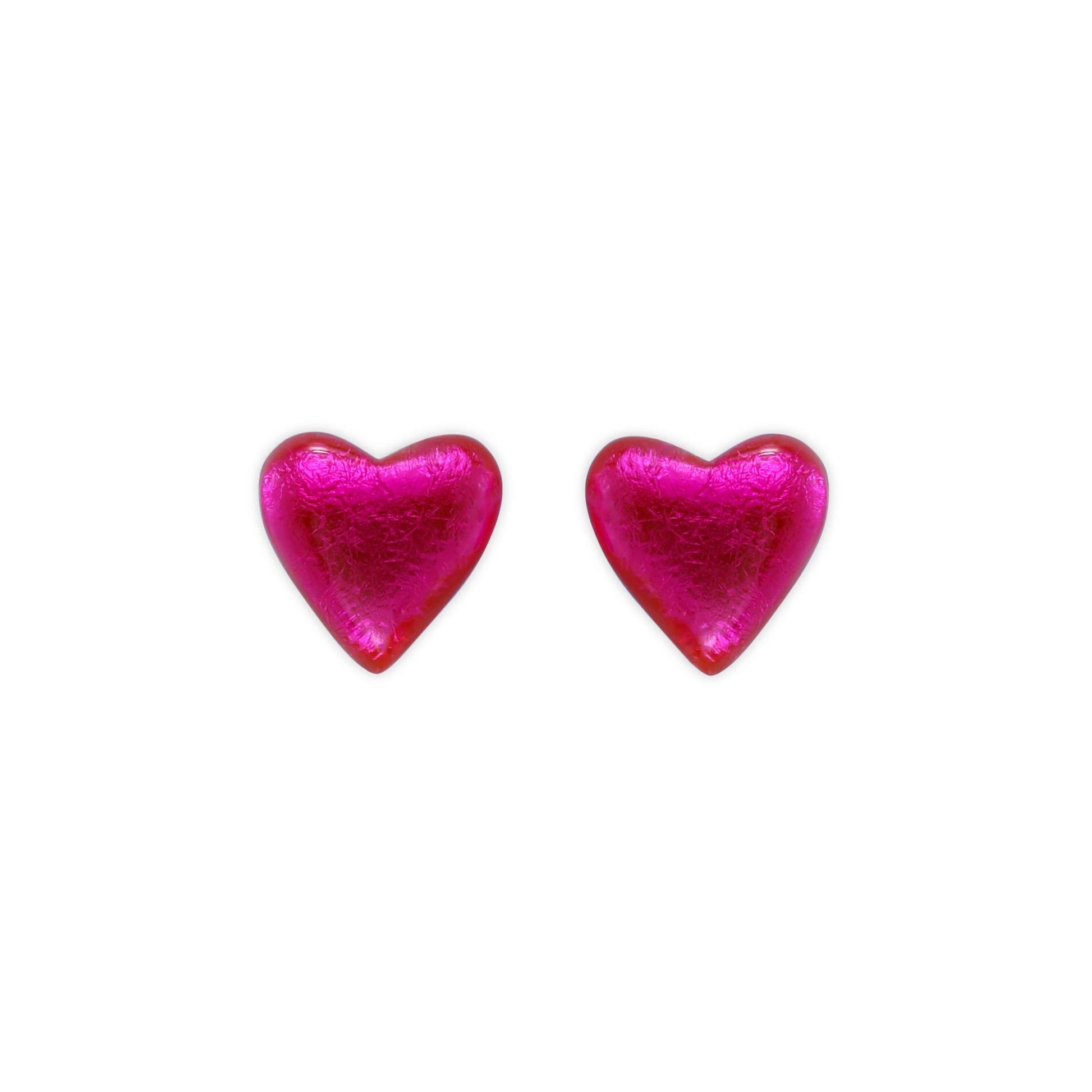 Fuchsia Love Heart Shiny Stud Earrings | The Jewellery Stop