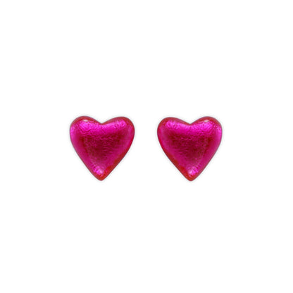 Fuchsia Love Heart Shiny Stud Earrings | The Jewellery Stop