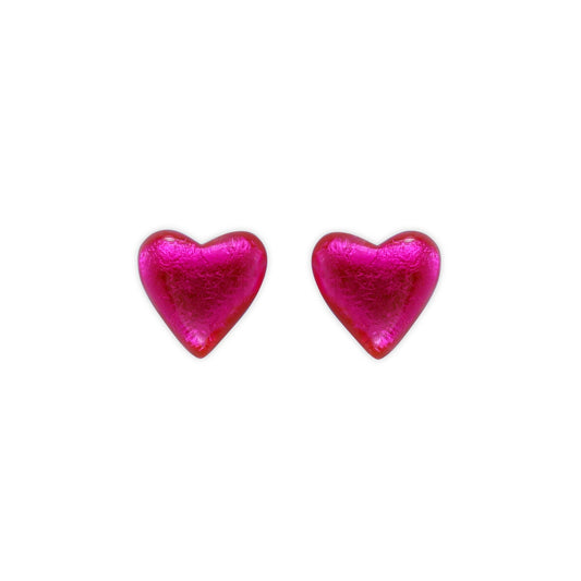 Fuchsia Love Heart Shiny Stud Earrings | The Jewellery Stop