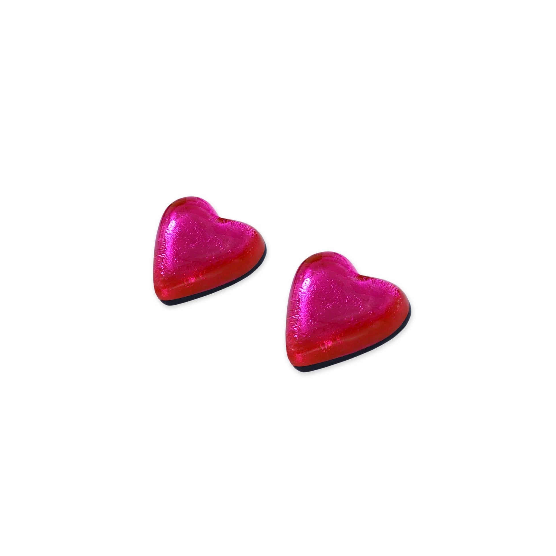 Fuchsia Love Heart Shiny Stud Earrings | The Jewellery Stop