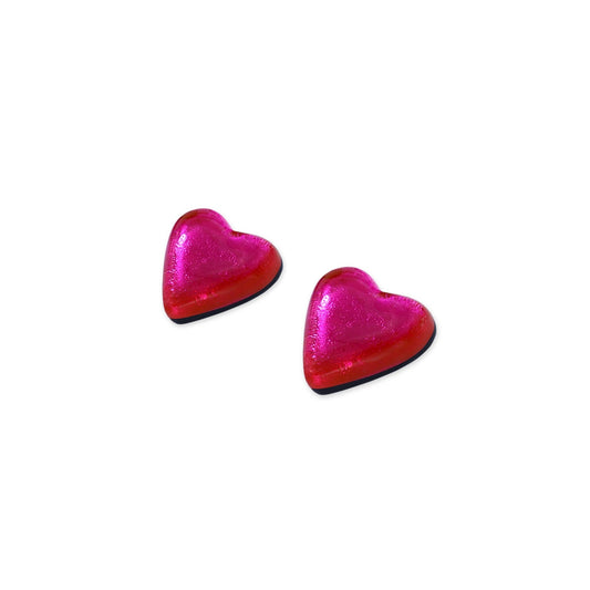 Fuchsia Love Heart Shiny Stud Earrings | The Jewellery Stop