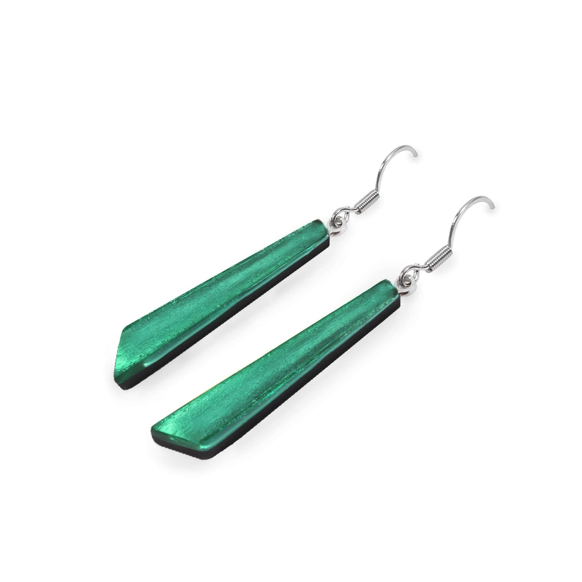 Verdigris Icicle Shiny Long Fish Hook Earrings | The Jewellery Stop
