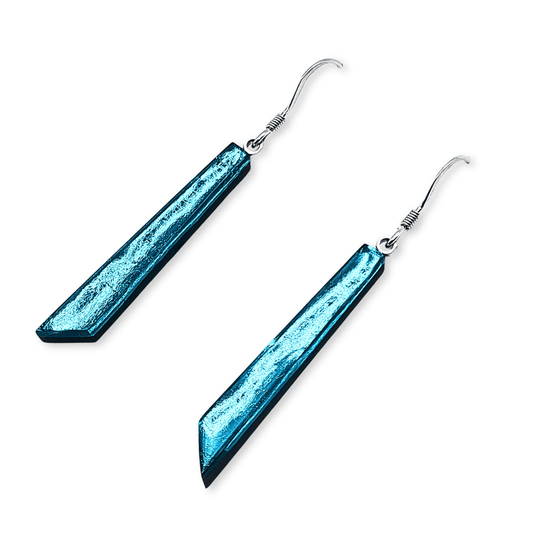 Teal Icicle Shiny Long Fish Hook Earrings | The Jewellery Stop