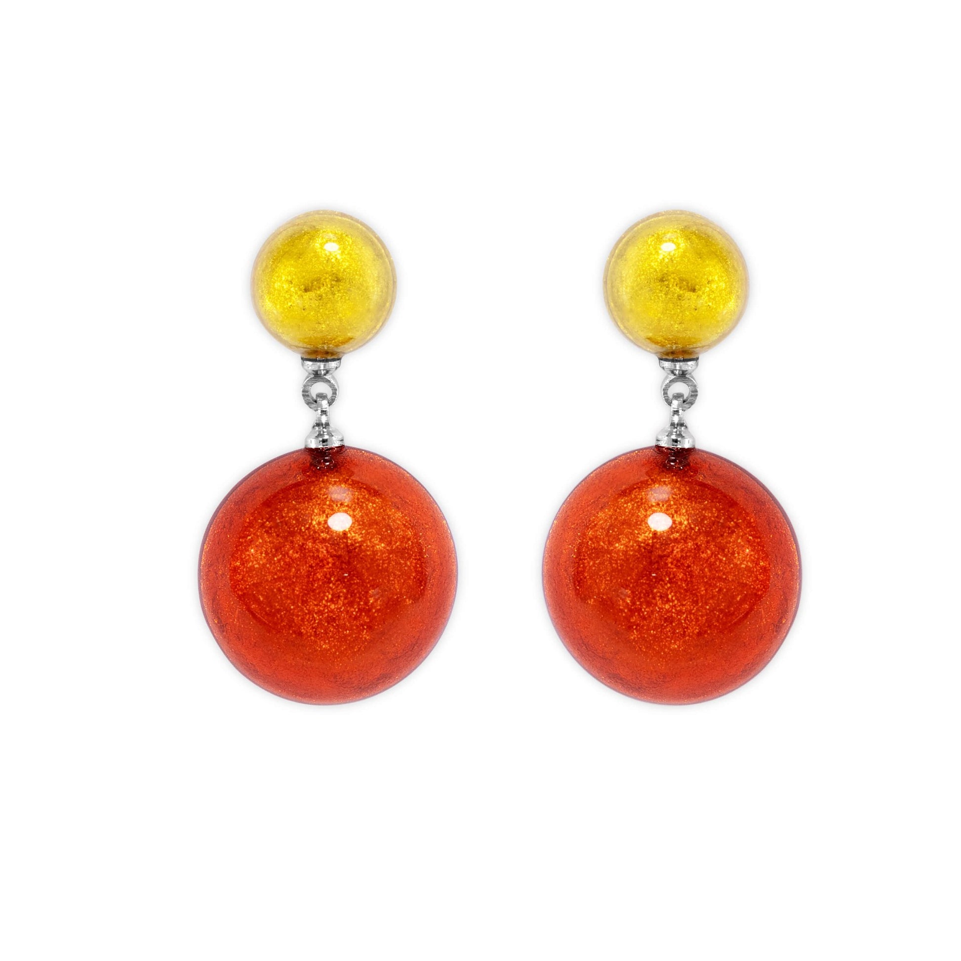 Terracotta Cabouchon Shiny Double Drop Stud Earrings | The Jewellery Stop