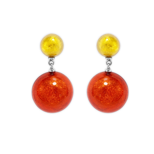 Terracotta Cabouchon Shiny Double Drop Stud Earrings | The Jewellery Stop