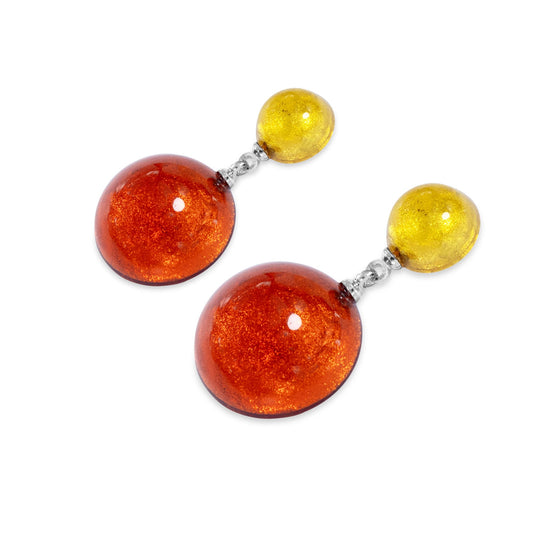 Terracotta Cabouchon Shiny Double Drop Stud Earrings | The Jewellery Stop
