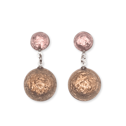 Nougat Cabouchon Shiny Double Drop Stud Earrings | The Jewellery Stop