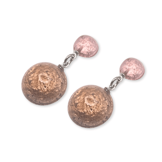 Nougat Cabouchon Shiny Double Drop Stud Earrings | The Jewellery Stop