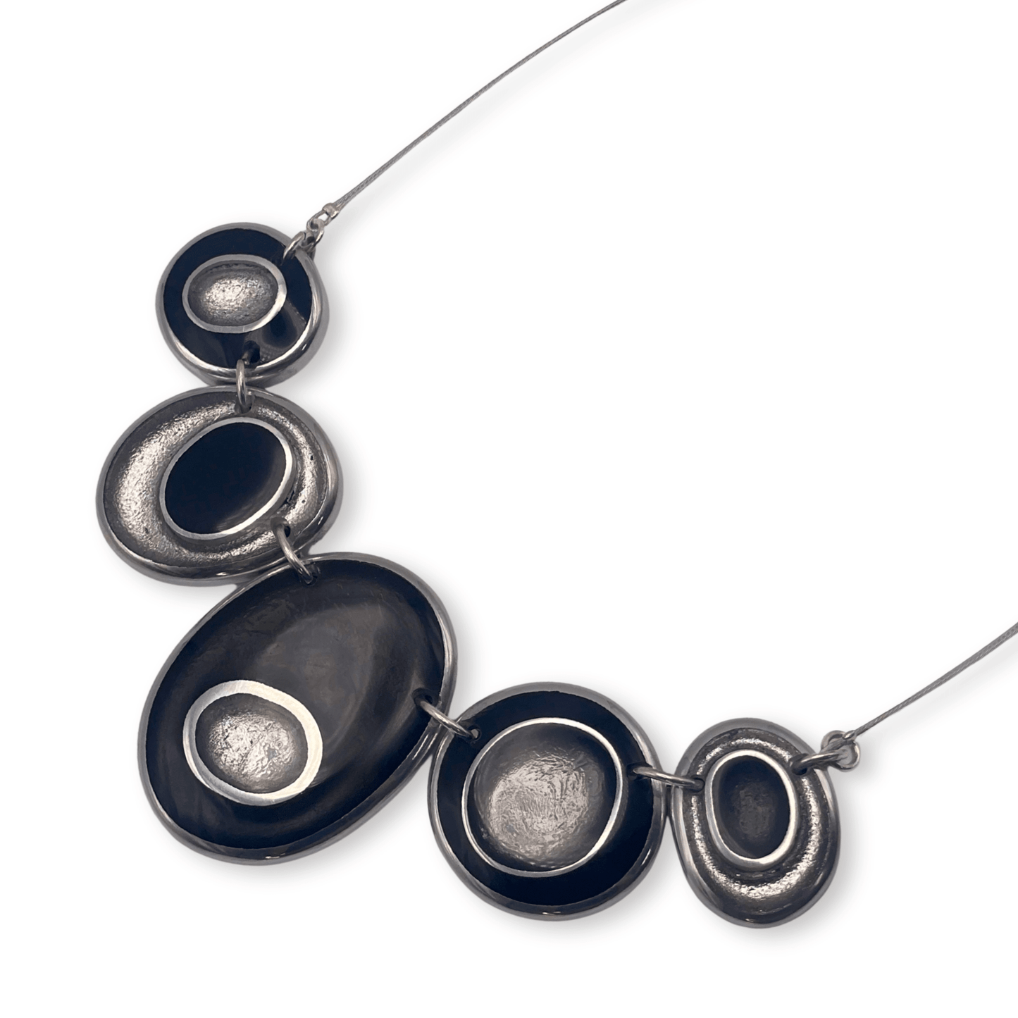 Black Organic Circles Shiny Necklace | The Jewellery Stop