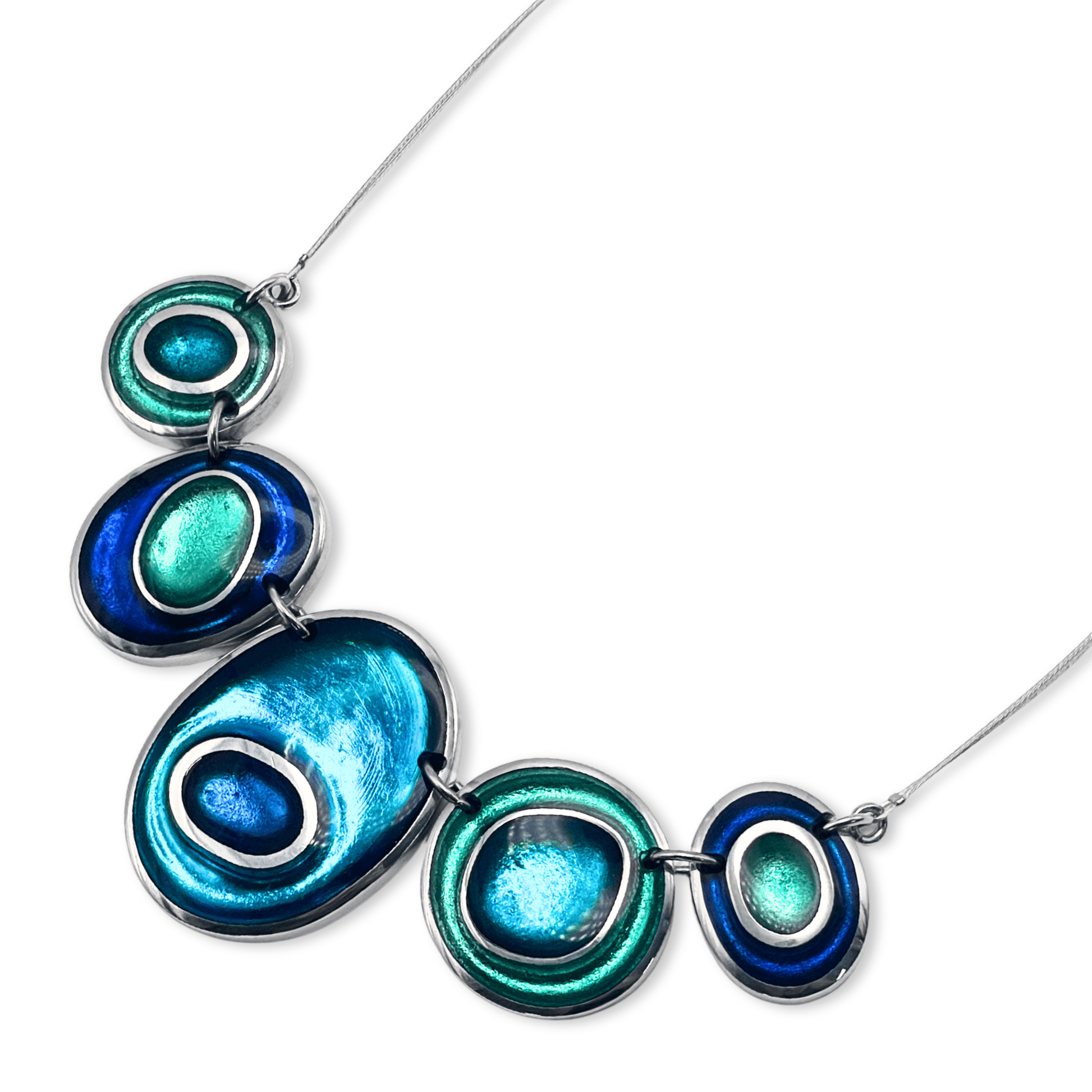 Turquoise Organic Circles Shiny Necklace | The Jewellery Stop
