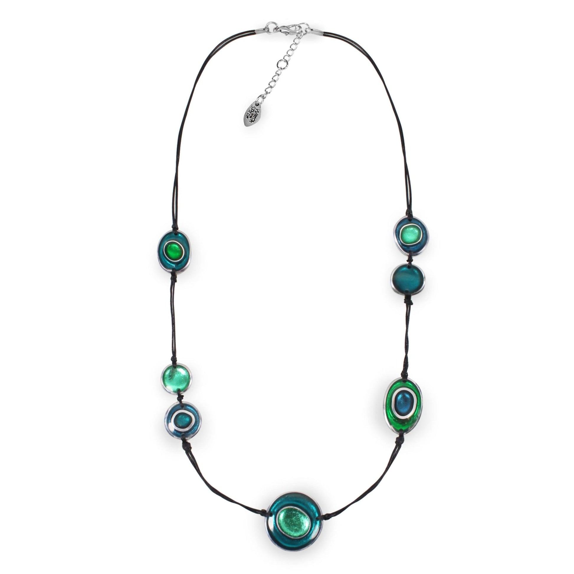 Verdigris Organic Circles Shiny Long Necklace | The Jewellery Stop