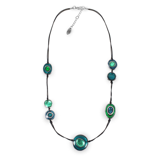 Verdigris Organic Circles Shiny Long Necklace | The Jewellery Stop