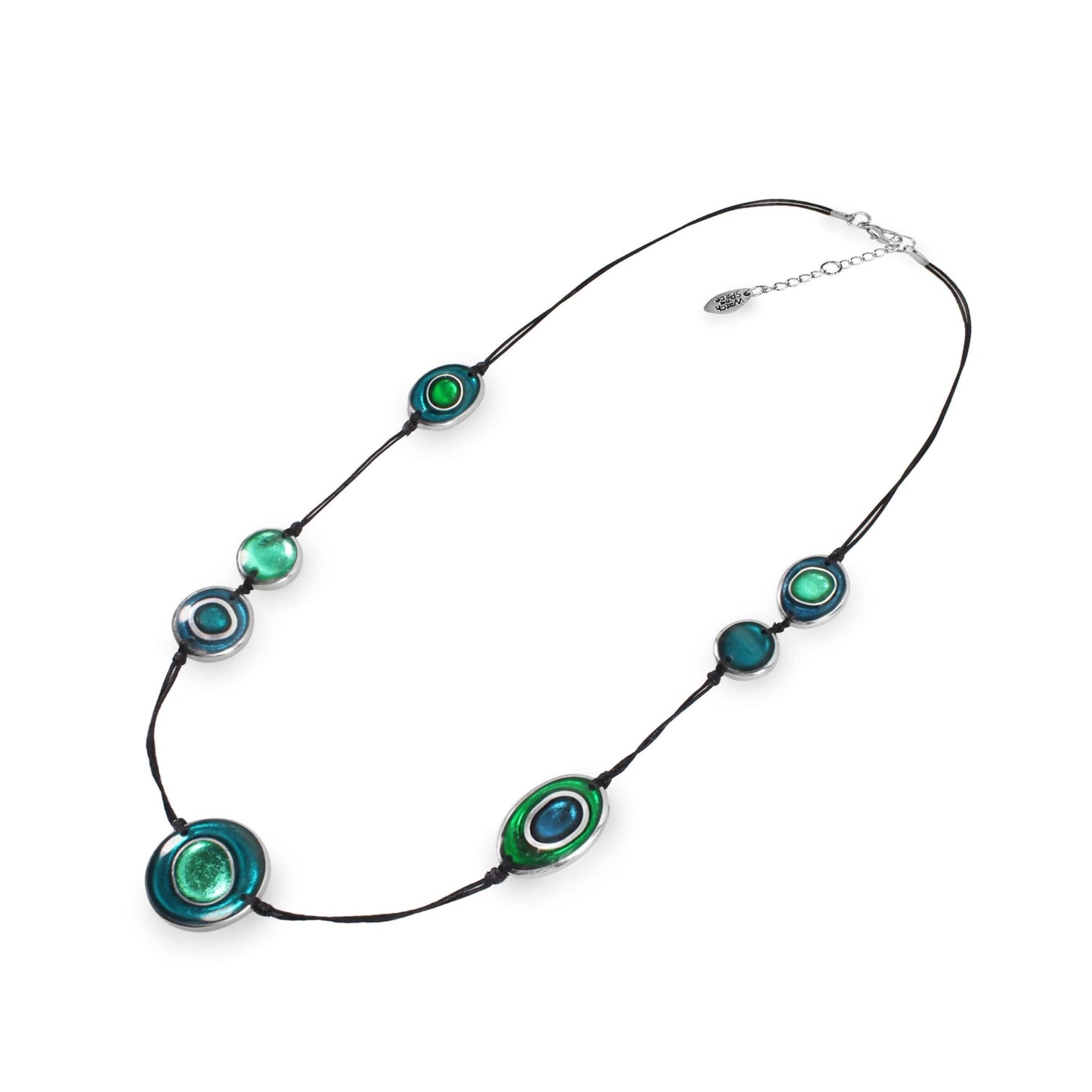 Verdigris Organic Circles Shiny Long Necklace | The Jewellery Stop