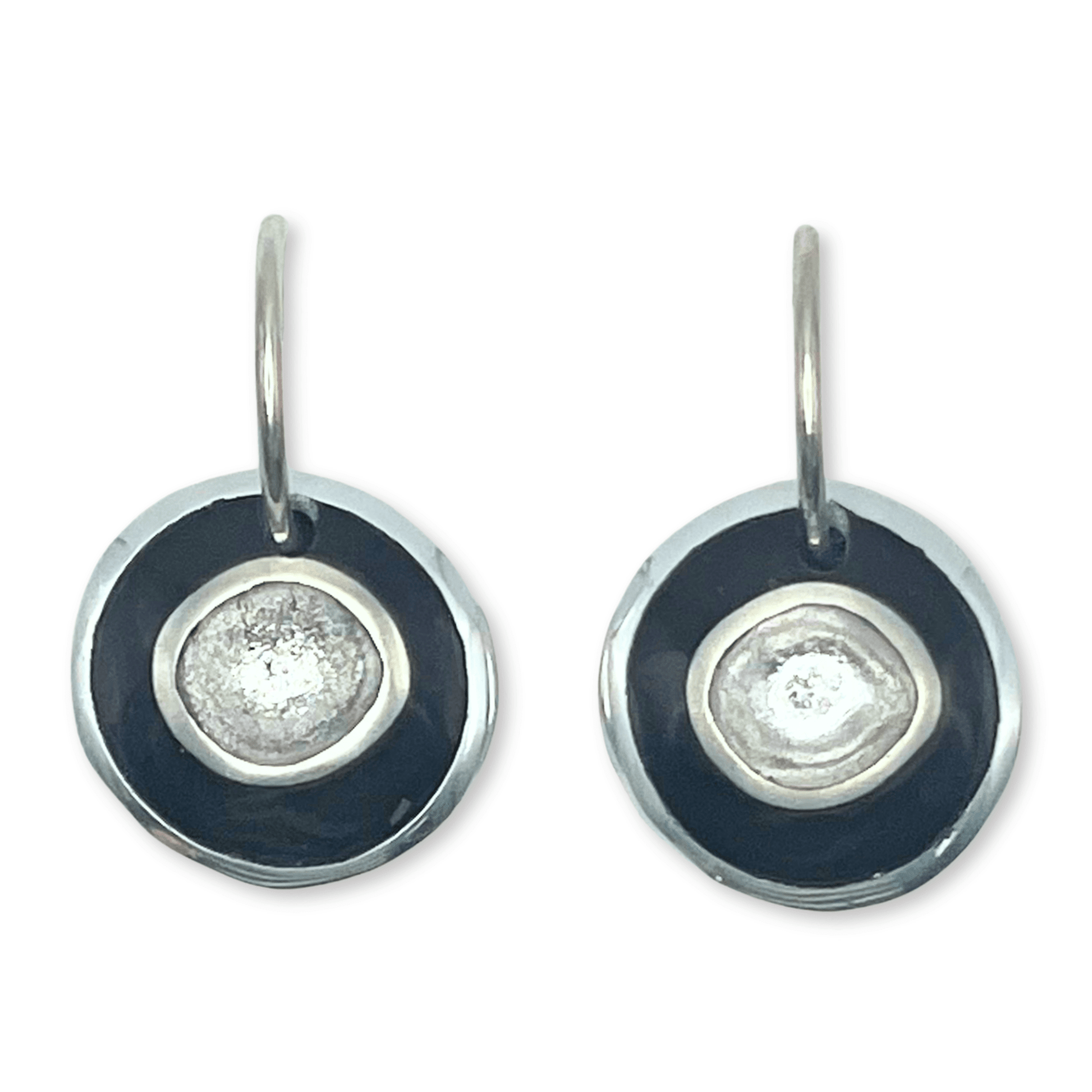 Black Organic Circles Shiny Creole Earrings | The Jewellery Stop
