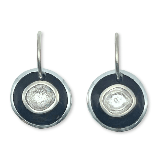 Black Organic Circles Shiny Creole Earrings | The Jewellery Stop