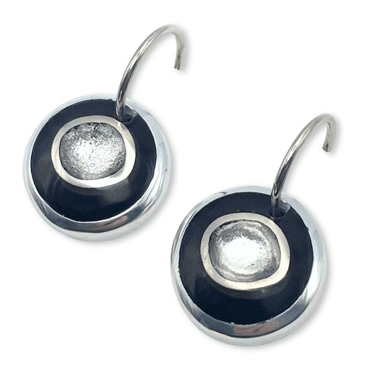 Black Organic Circles Shiny Creole Earrings | The Jewellery Stop